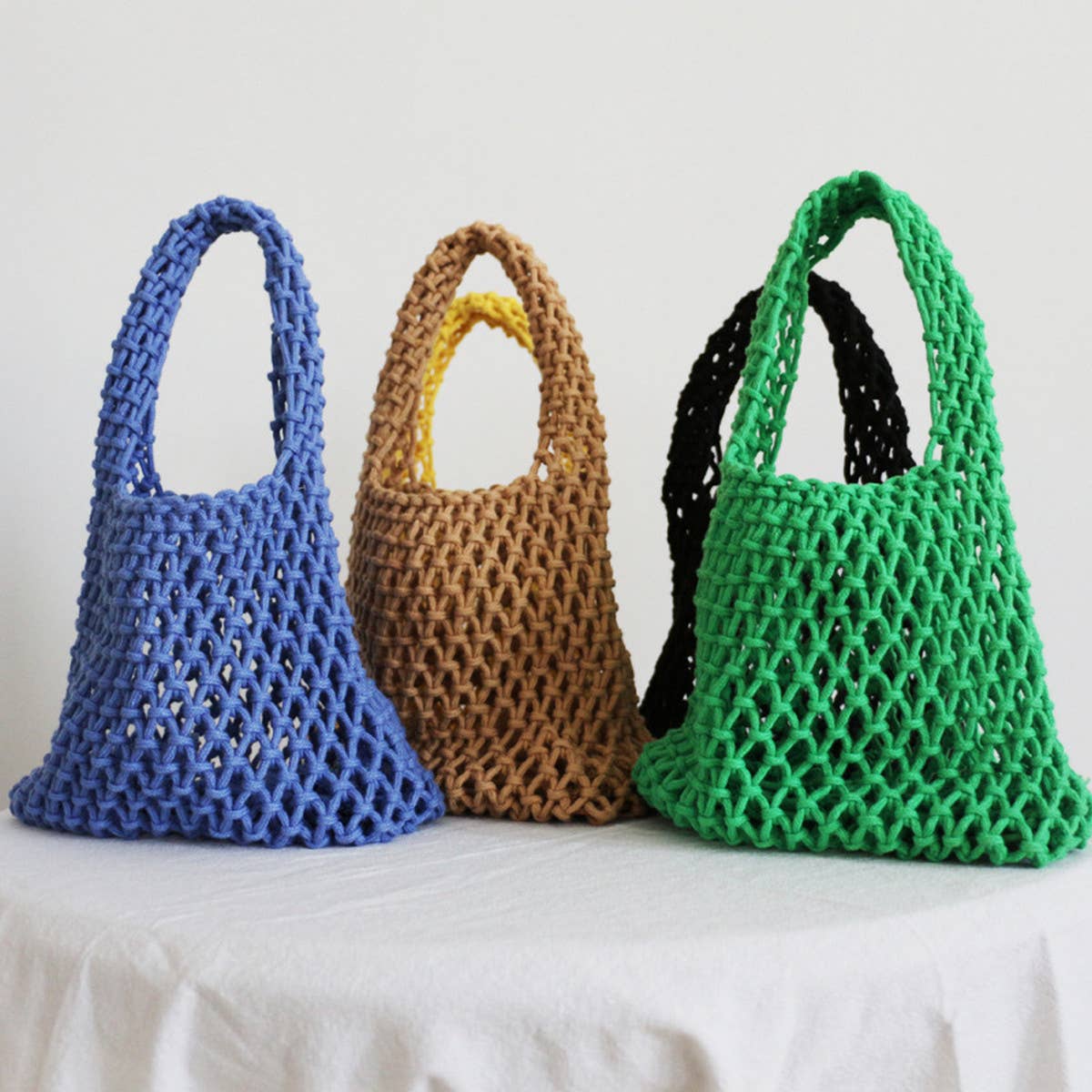 Small Cotton Rope Solid Beach Bags Totes With Mesh_CWAB1989