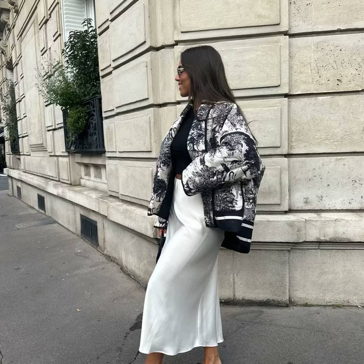 QUILTED JACKET WITH  FLORAL PRINT LAPEL_CWOJA1565