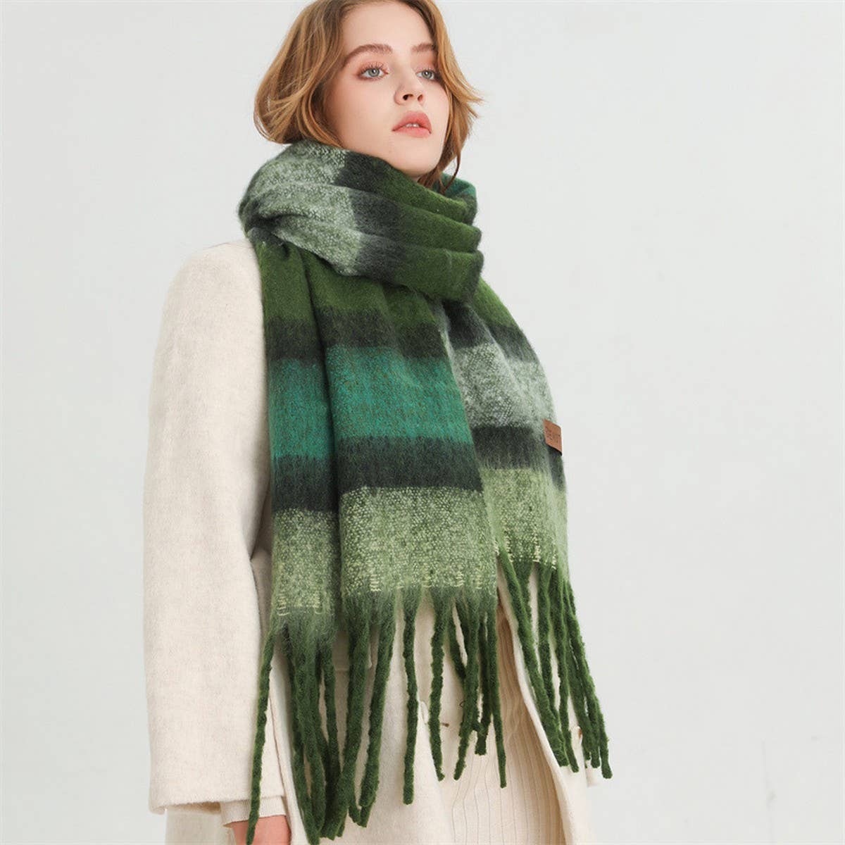 Plaid Patchwork Fringe Scarf for Fall & Winter_CWASC2759