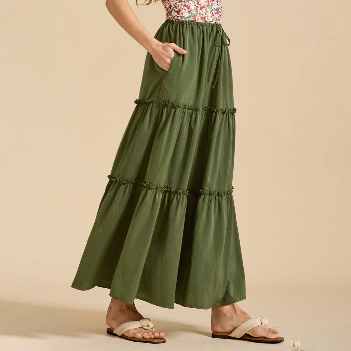 HIGH WAIST ELASTIC MAXI SKIRT WITH ADJUSTABLELACES
