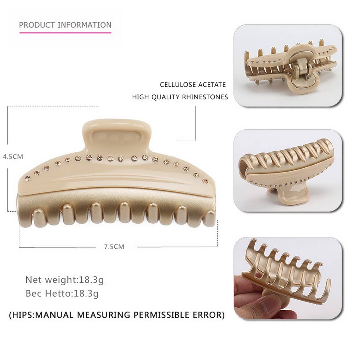 VINTAGE ACETATE HAIR CLIP WITH SINGLE ROW DIAMOND