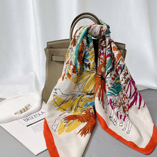 90cm Floral Silk Velvet Scarf for Fall & Winter_CWASC0899