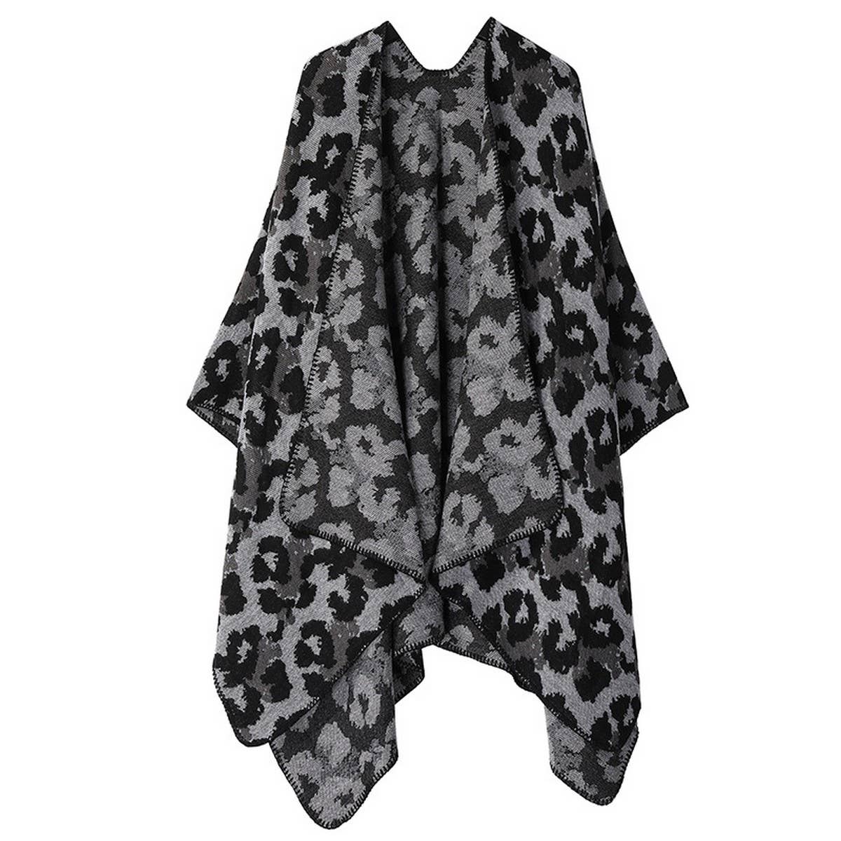 SHAWL KNITTED CAPE LEOPARD PRINT THICK WARM SCARF