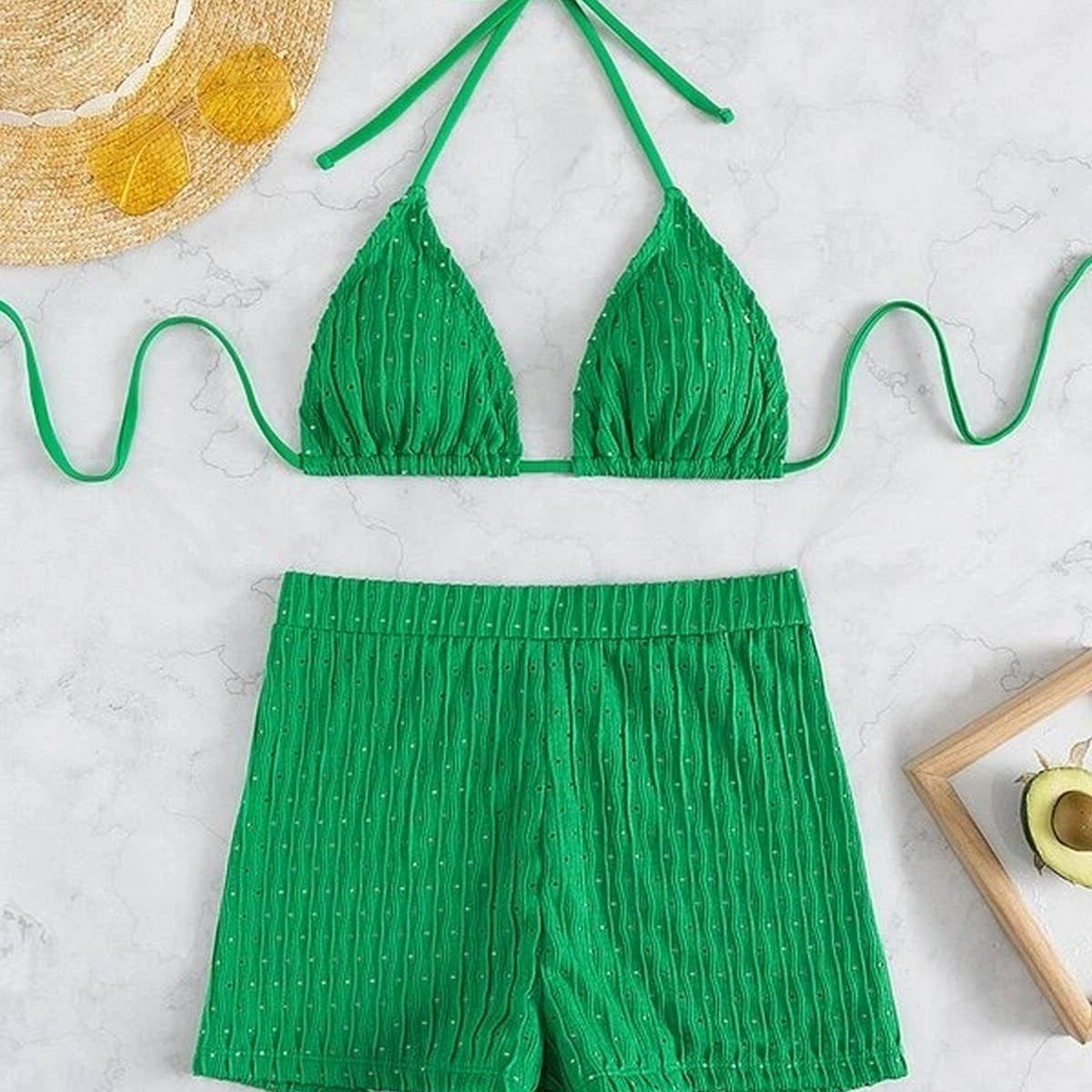 High Waist Bikini Set,Slimming Solid Color Swimsuit