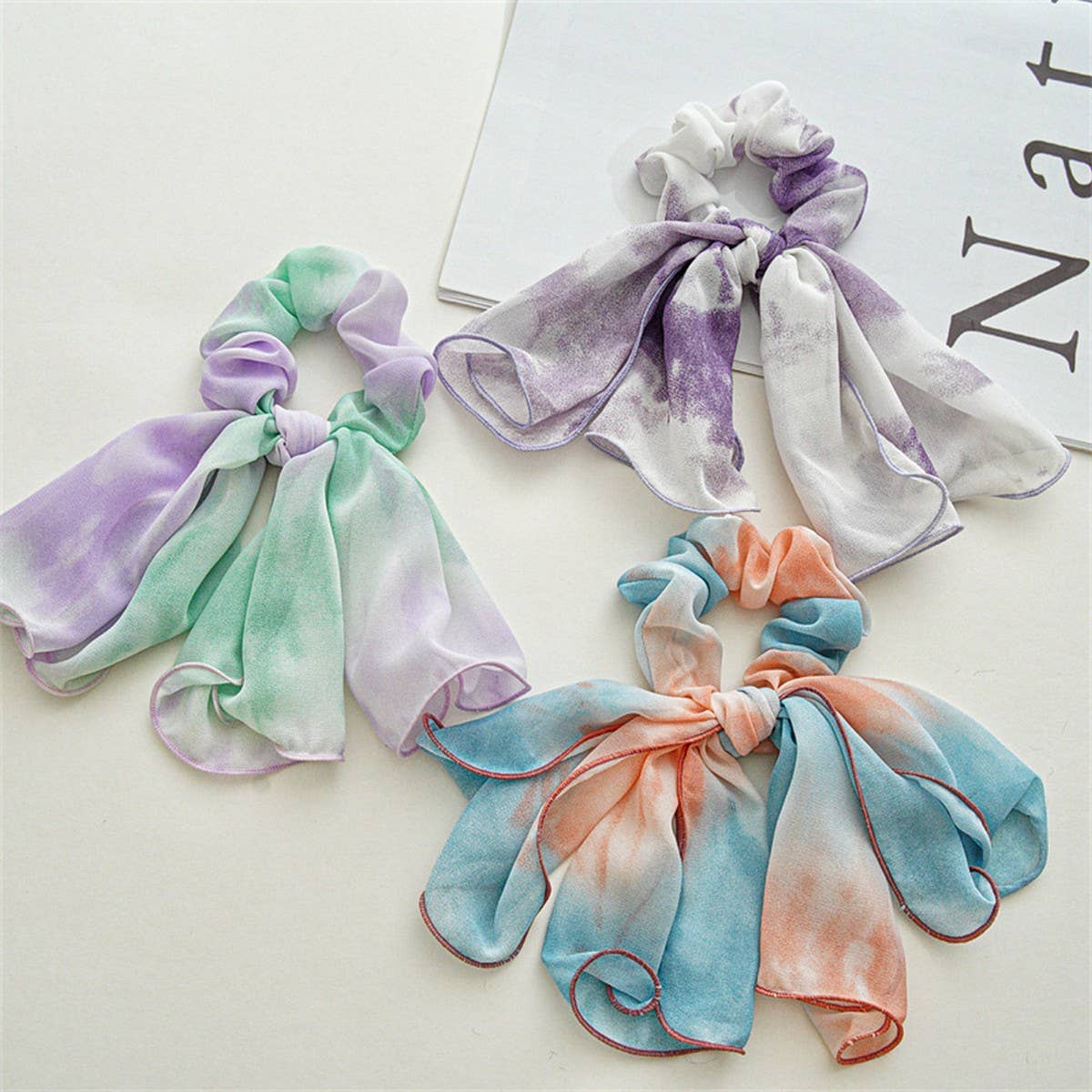 TIE-DYE KNOTTED DOUBLE-LAYERED BOW HAIR TIE_CWAHA1082