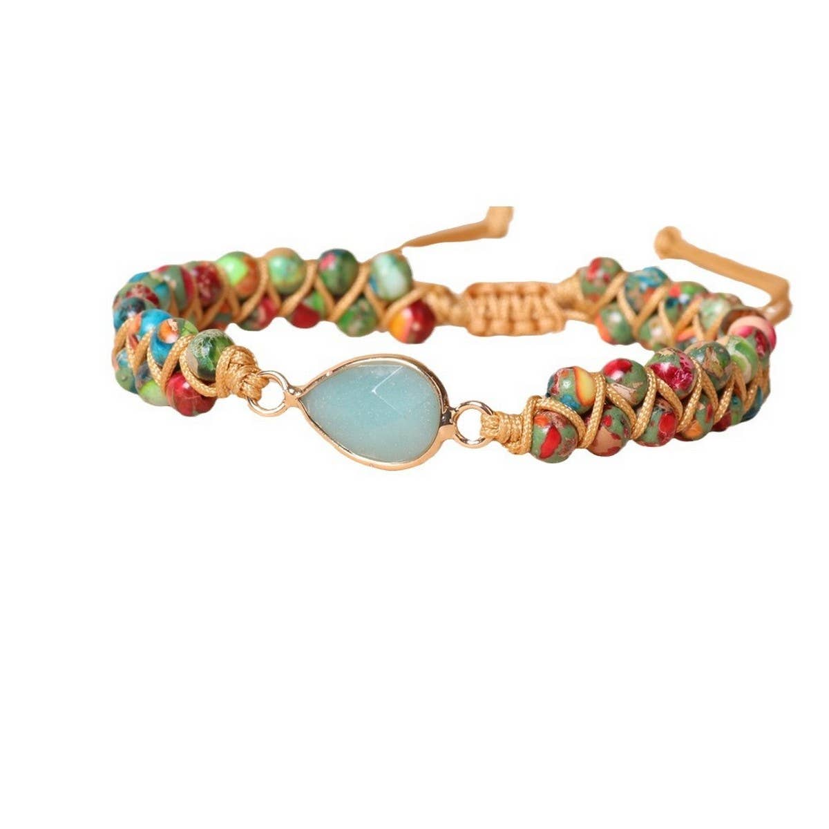 PURPLE FLOWER TEARDROP CHARM BRAIDED BRACELETS_CWAJE3945