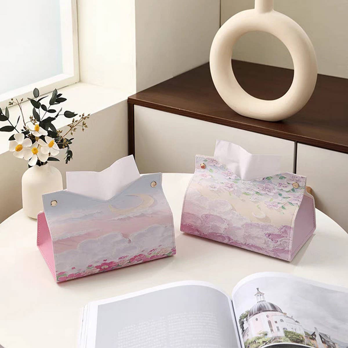 LIGHT LUXURY FOLDING OIL PAINTING STYLE TISSUE BOX