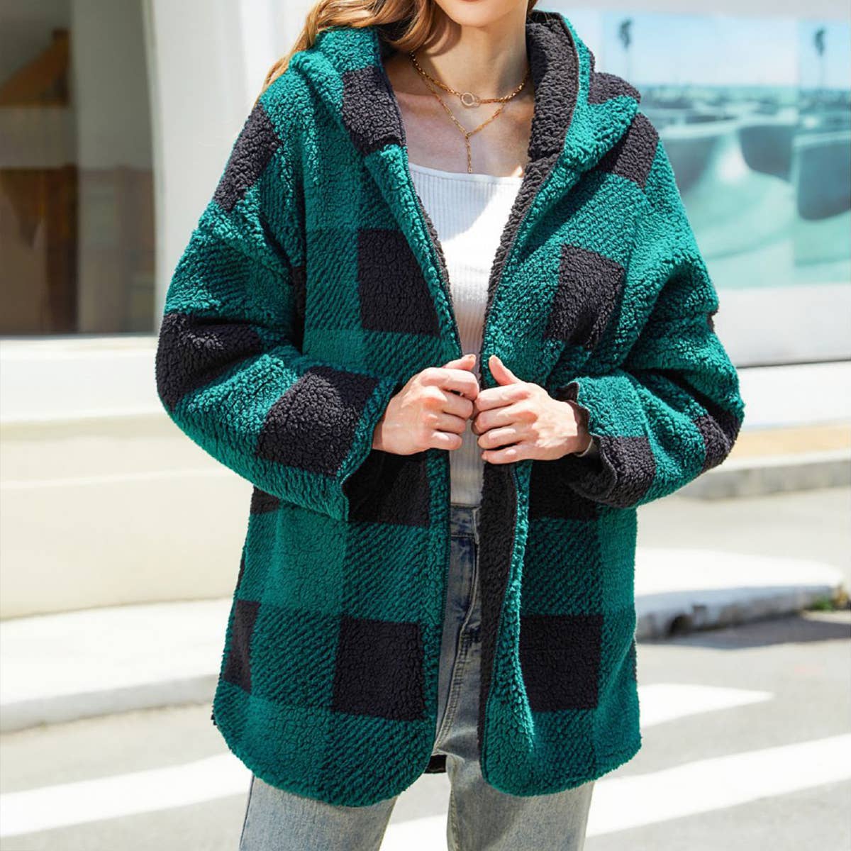 Unbuttoned cardigan double fleece coat
