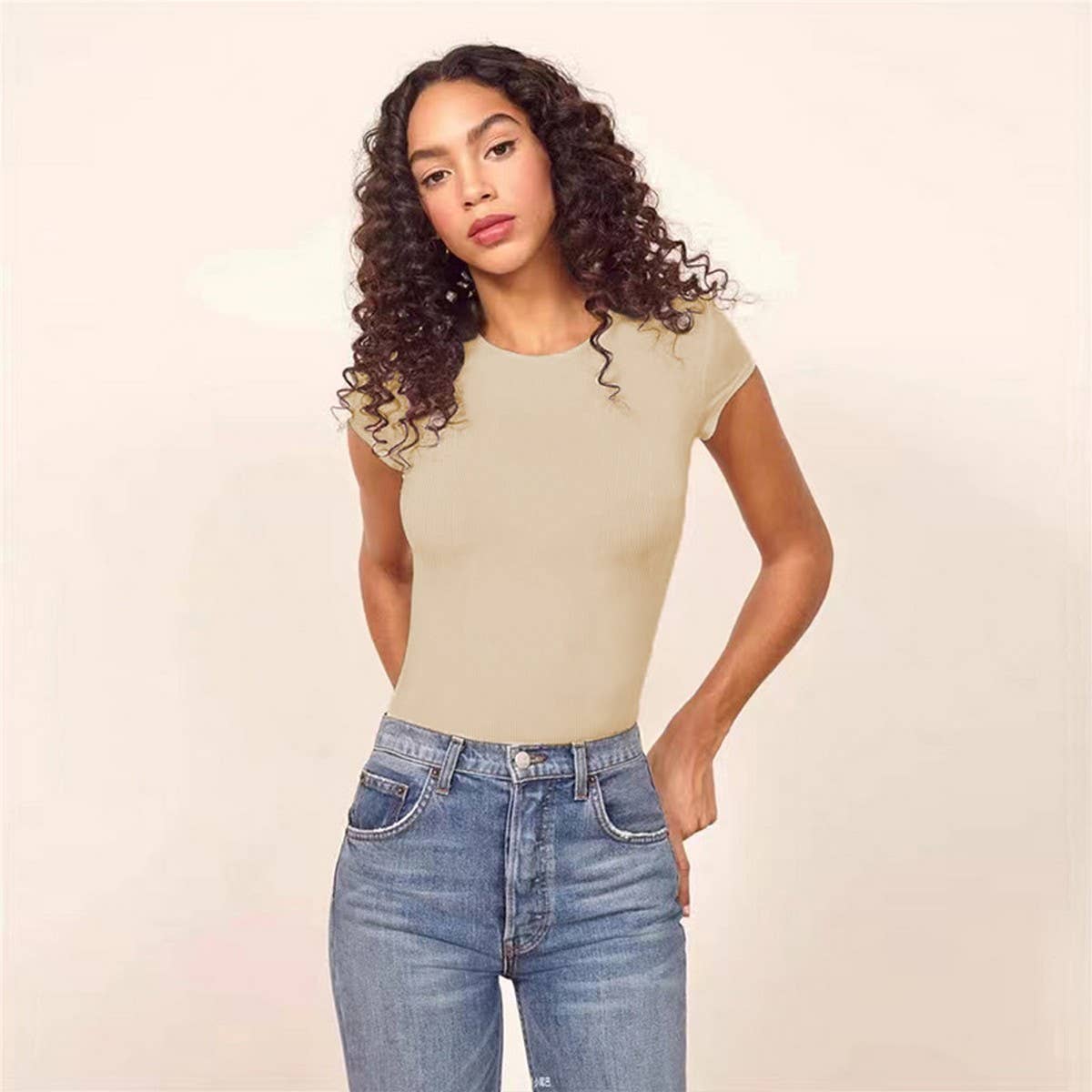 SEXY ROUND NECK SHORT SLEEVED BODYCON BODYSUIT_CWTBLS0313