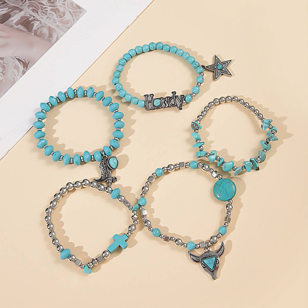 ETHNIC STYLE BULL HEAD CACTUS BRACELET SET