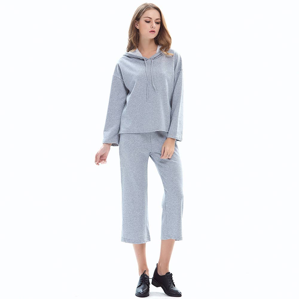HOODED LACEUP HOODIE WIDE-LEG NINE-POINT PANTSUIT