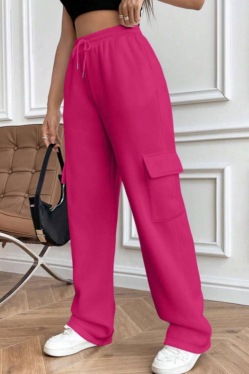 CWBLP0975_POCKET ELASTIC WAIST STRAIGHT WIDE LEG SWEATPANTS