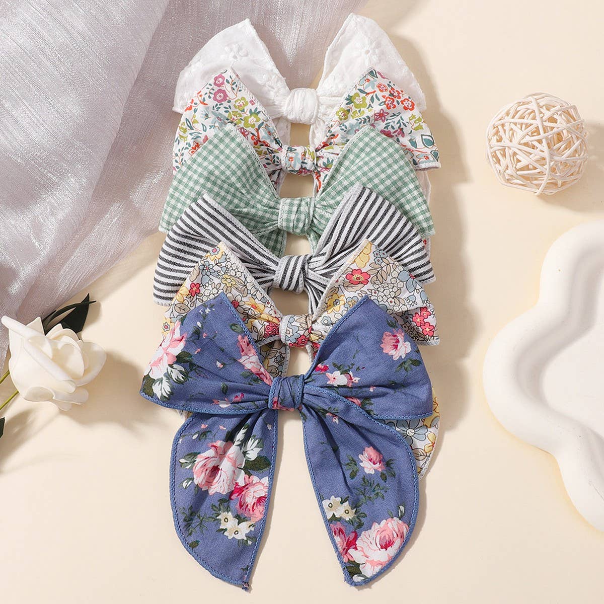 Floral Cotton Bow Hair Clip for Baby Girls