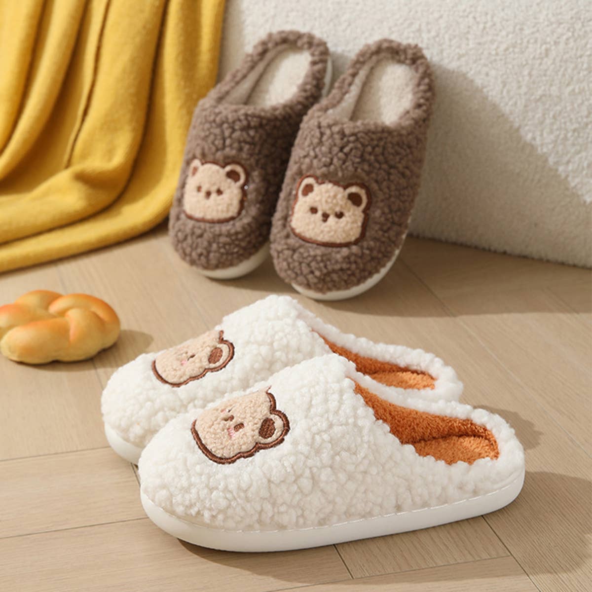 CUTE CARTOON BEAR PLUSH WARM COTTON SLIPPERS