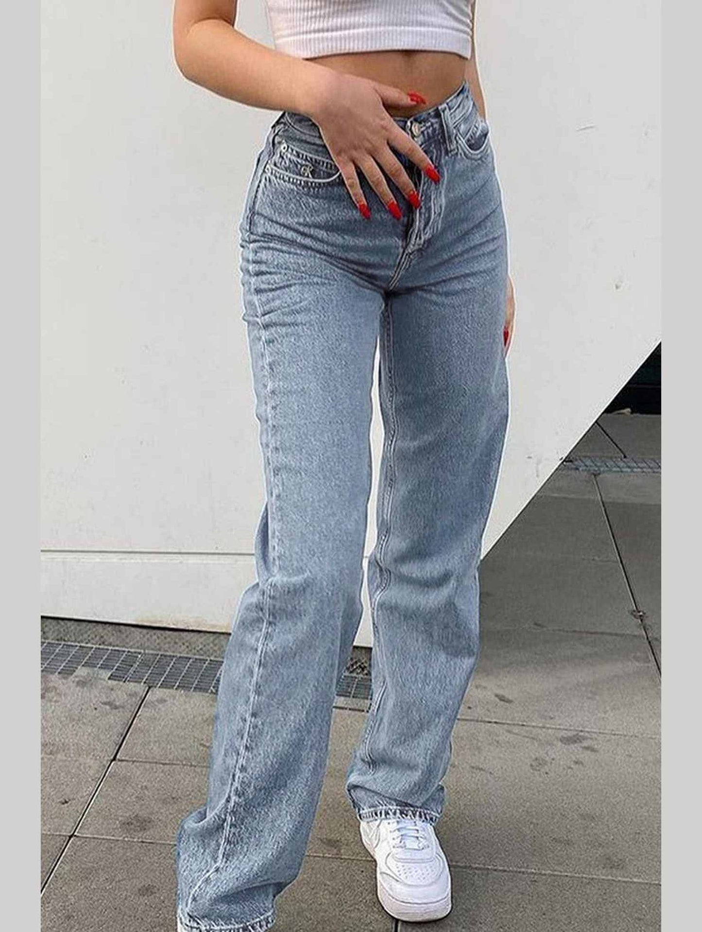 BUTTERFLY PRINT LIGHT COLOR DENIM TROUSER_CWJP0182