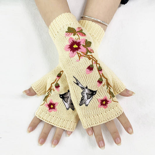 WOMEN'S EMBROIDERED SWALLOW HALF FINGER GLOVES_CWMM1666
