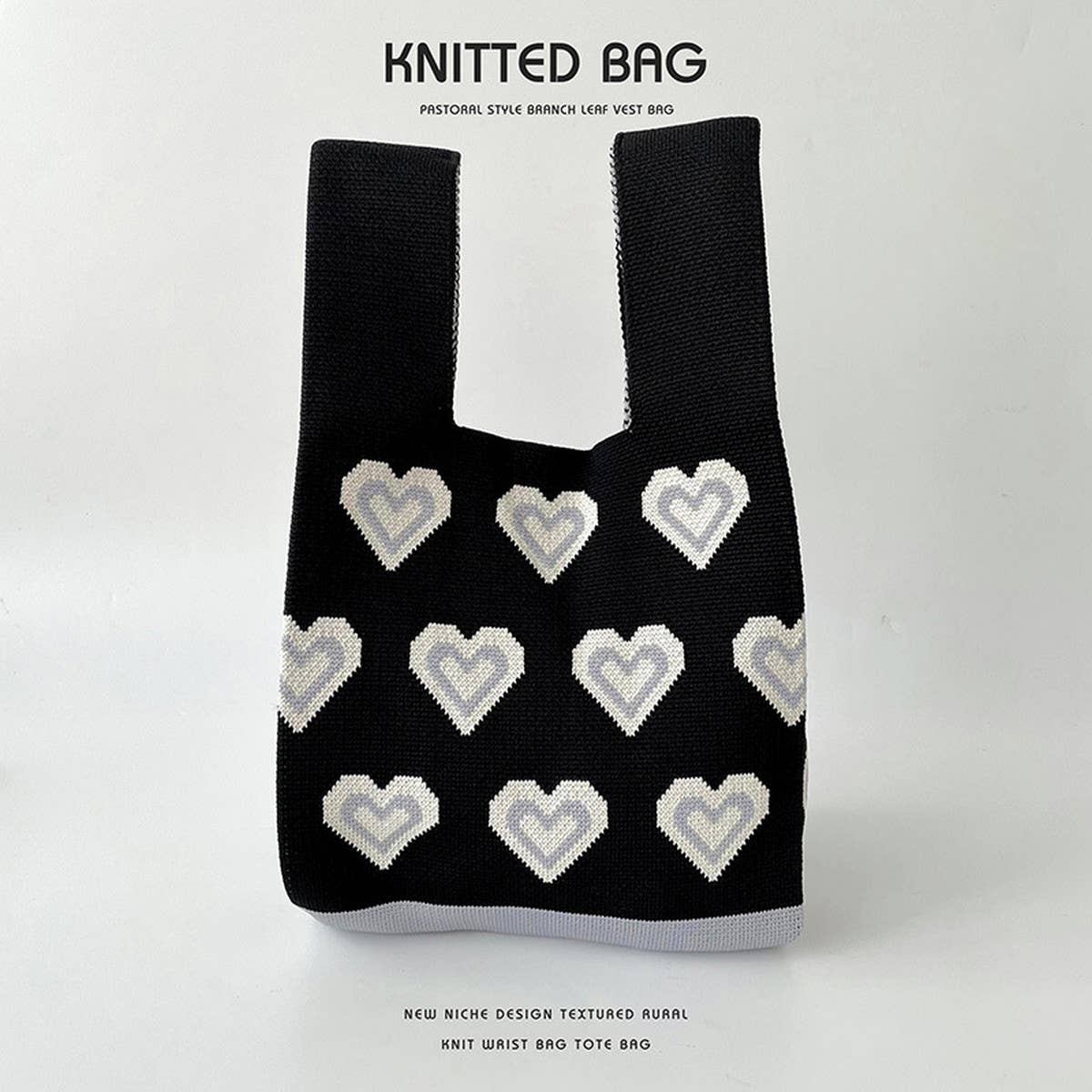 COLOR BLOCK HEART KNITTED SHOULDER TOTE BAG_CWAB1519