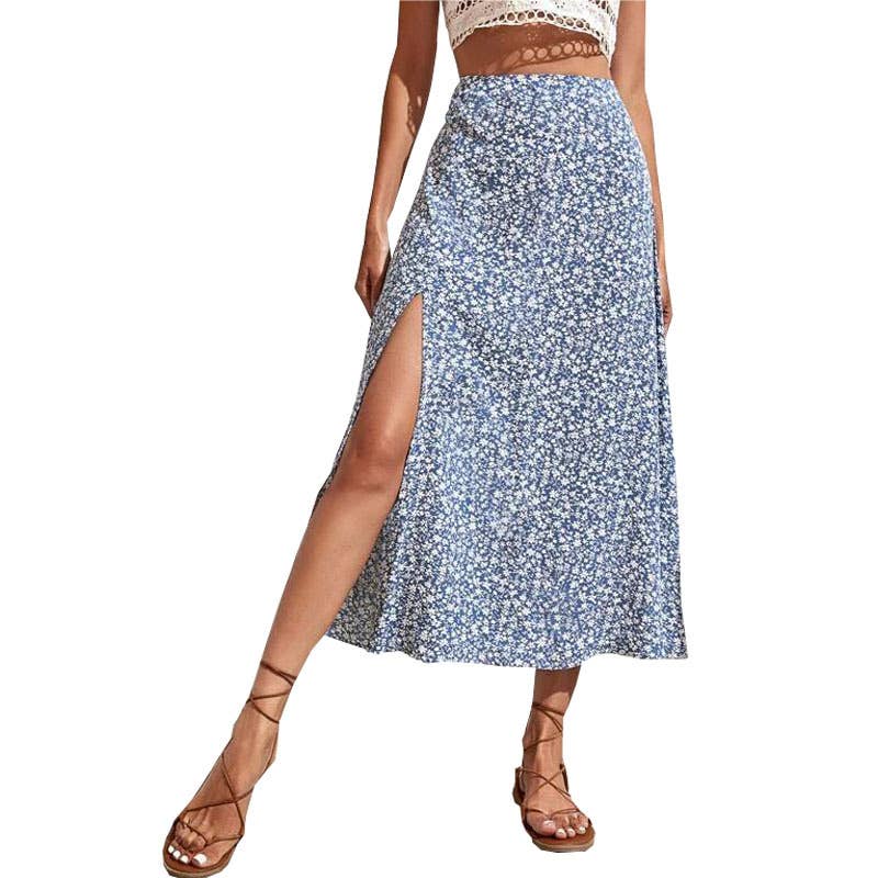 High-slit A-line body-hugging mid-waist skirt