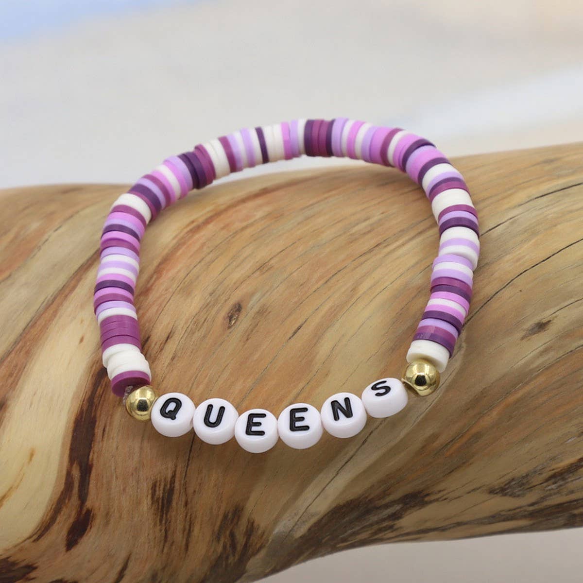 COLORFUL POLYMER CLAY LETTER BEADED BRACELET