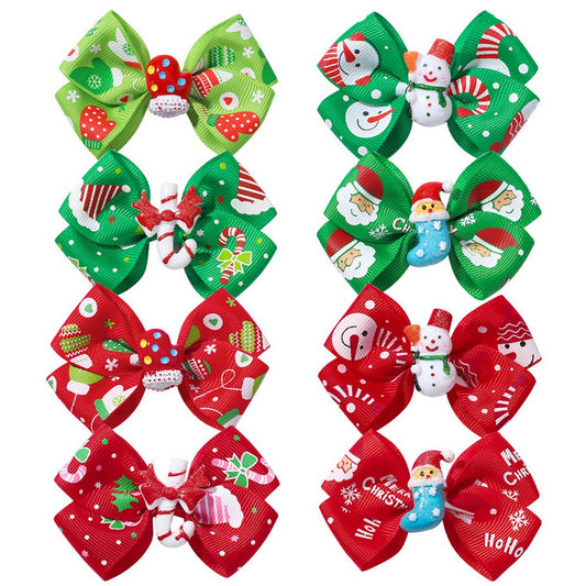 CHILDREN'S SANTA CLAUS PRINTED BOW HAIRPIN
