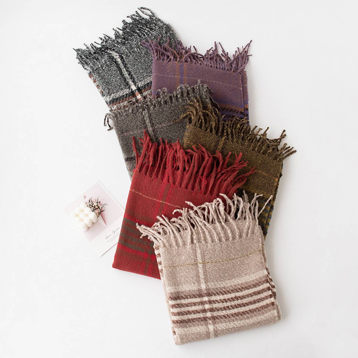 Plaid Tassel Scarf ??Soft Warm Faux Cashmere Wrap_CWASC0997