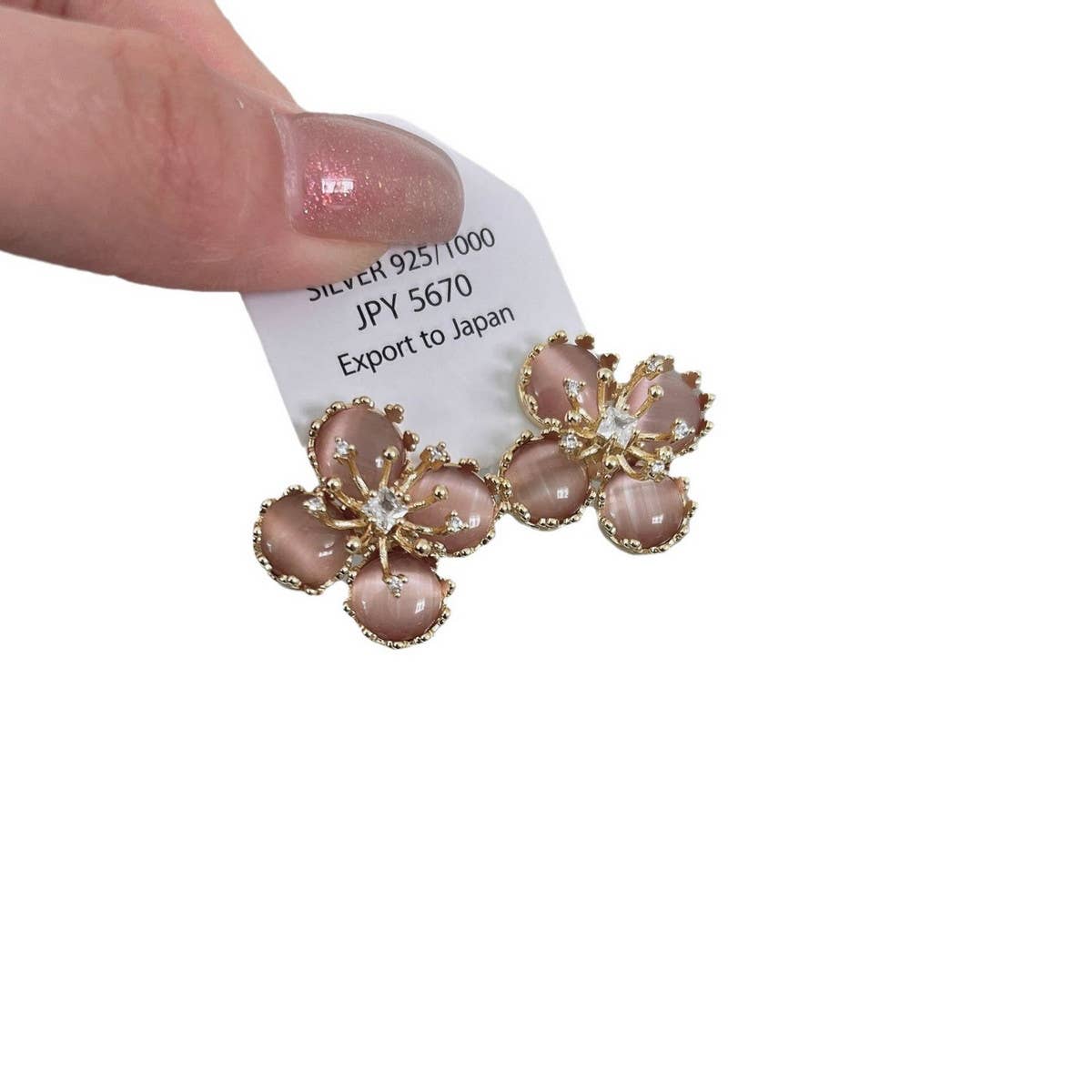 CAT'S EYE STONE FLOWER EARRINGS_CWAJE1284