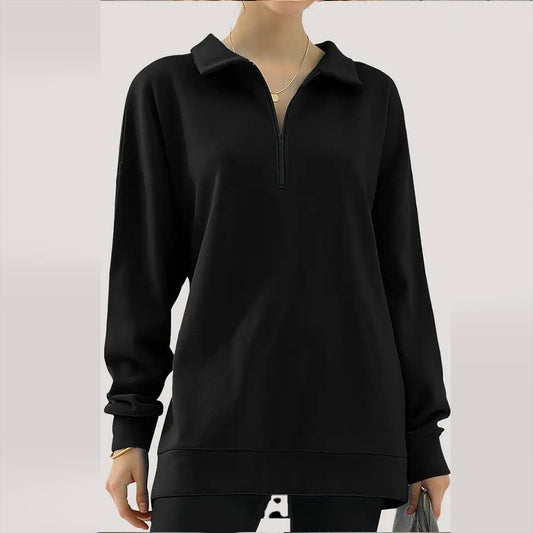 WOMEN SOLID ZIPPER COLLAR SHIRT_CWOHOL420