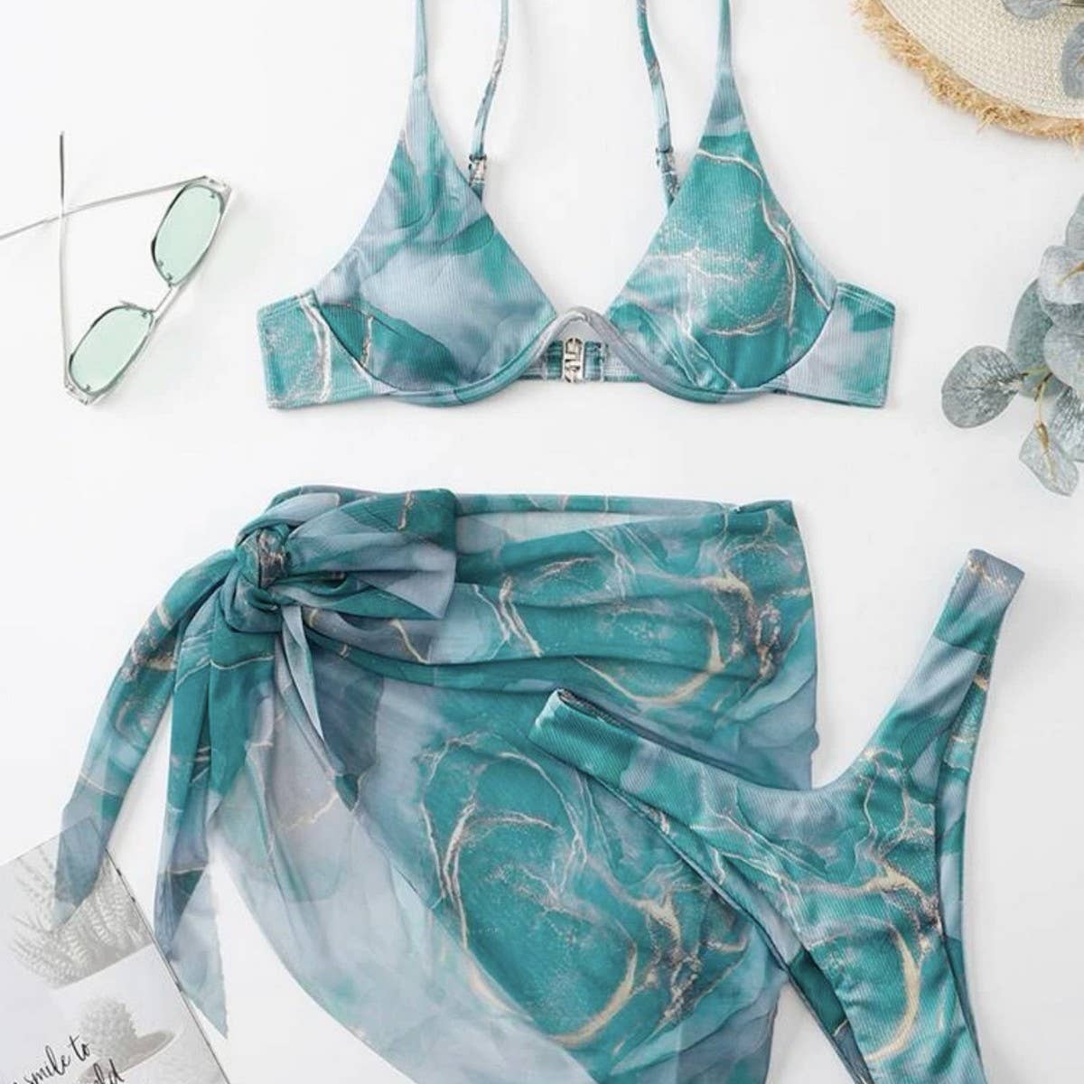 Marble Print Bikini Set - Sexy 3 Piece Swimsuit