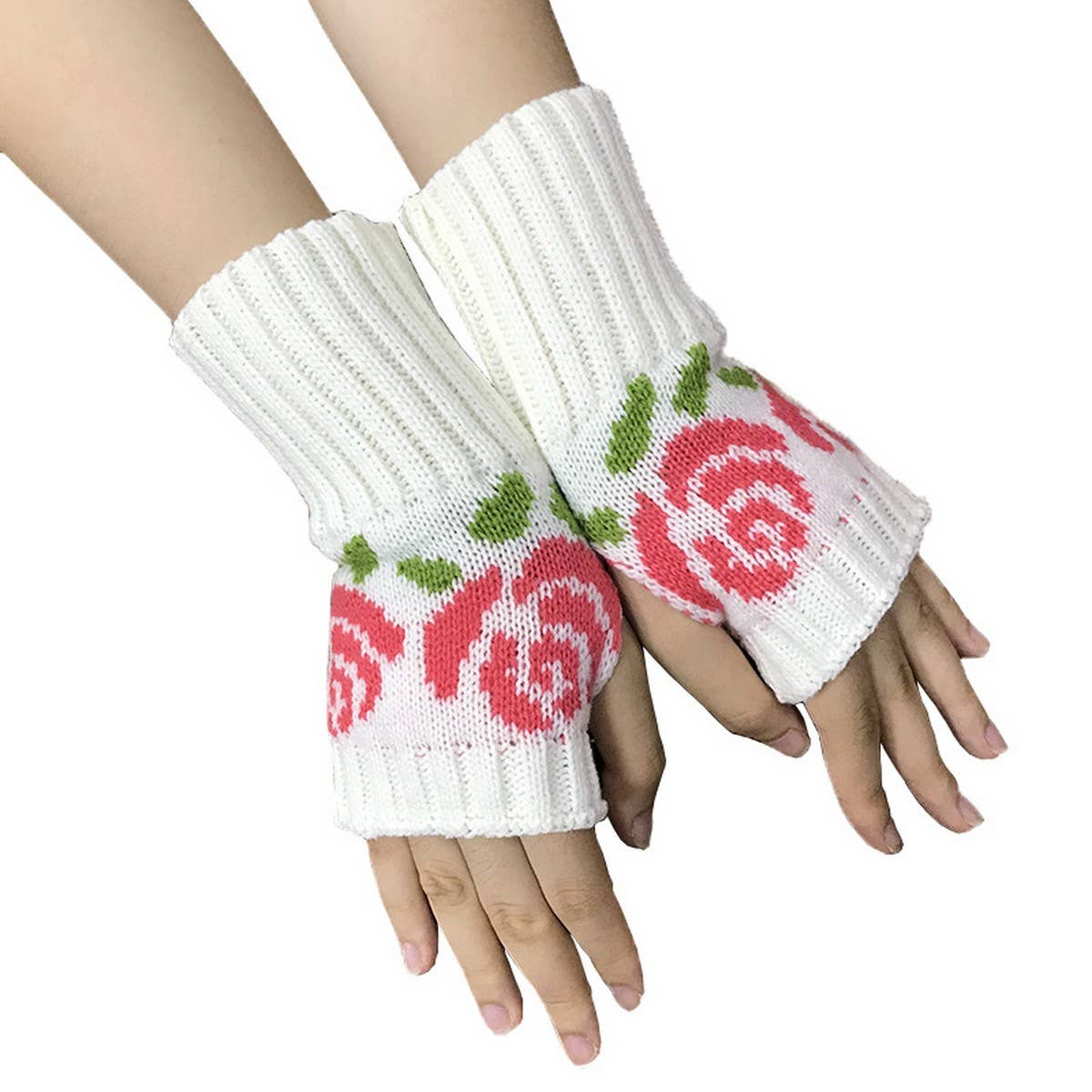 SHORT ROSE KNITTED HALF-FINGER GLOVES