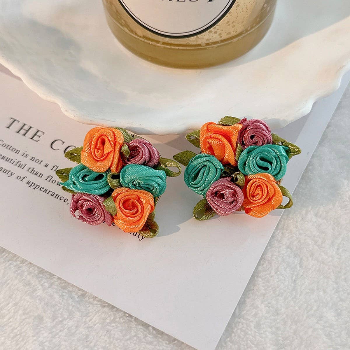 Handmade Rose Chic Fresh Fabric Stud Earrings