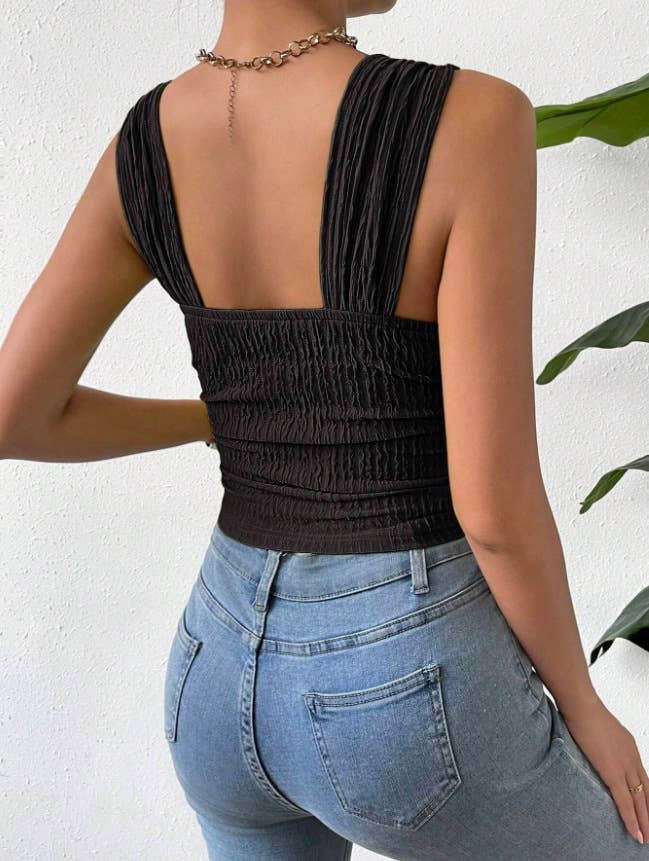 Sexy solid-color textured strapless top vest