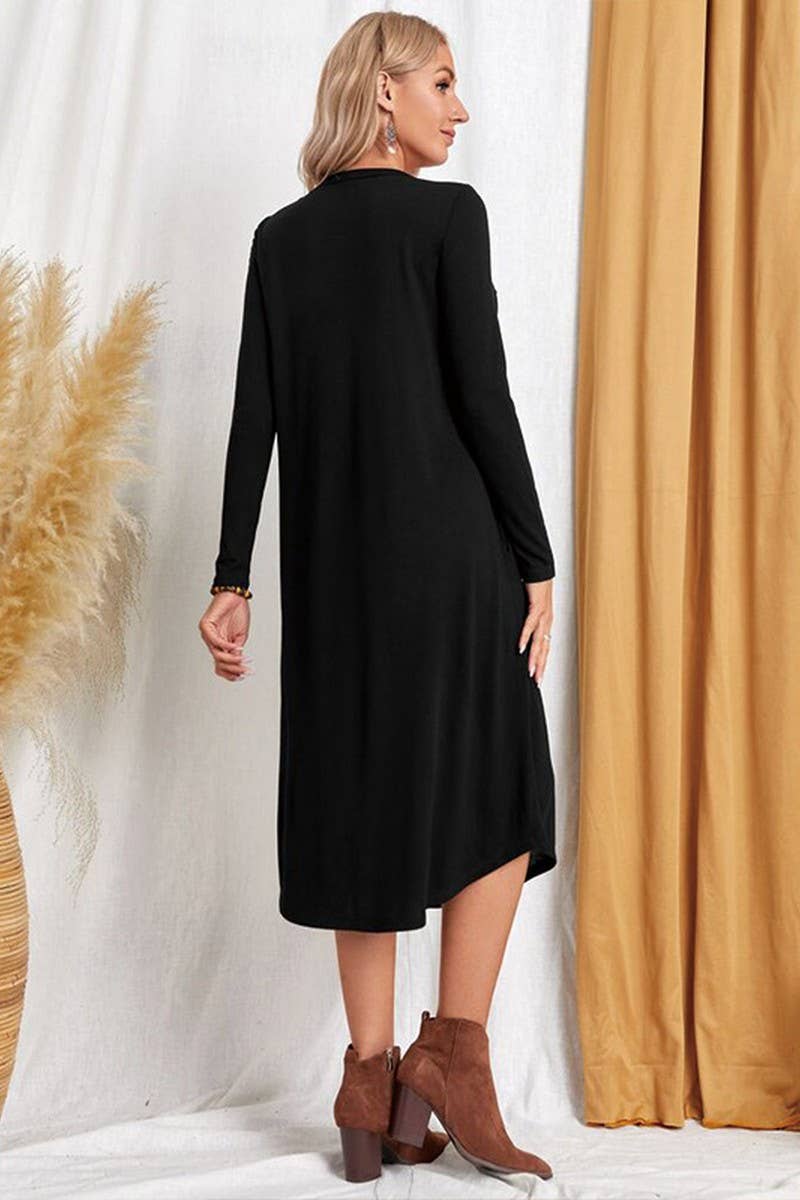 CWDMD3948_SOLID COLOR CASUAL LONG SLEEVE LONG DRESS