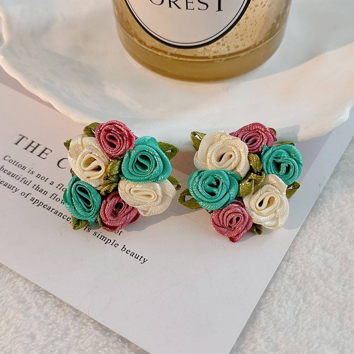 Handmade Rose Chic Fresh Fabric Stud Earrings