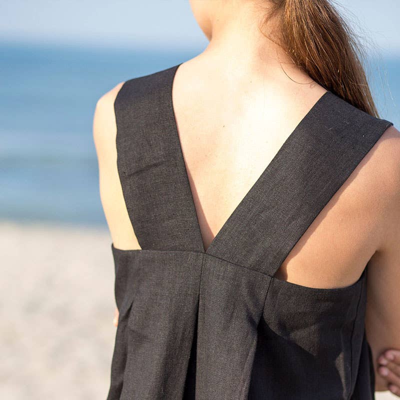 LOOSE LINEN SQUARE COLLAR SUSPENDERS DRESS