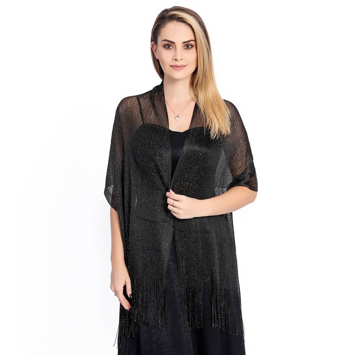 FASHIONABLE GOLD AND SILVER SILK SHAWL