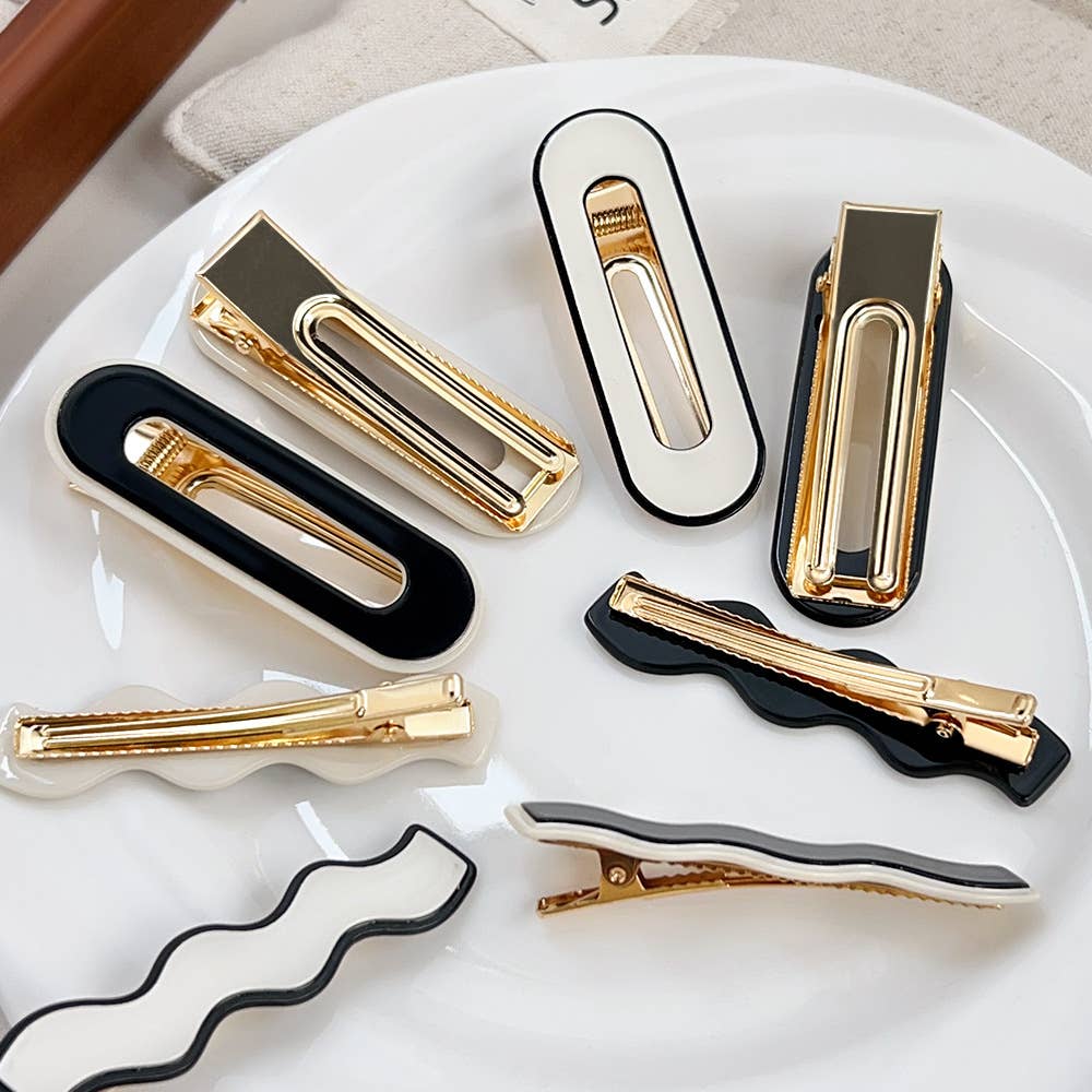 Seamless bangs clip black and white hairpin