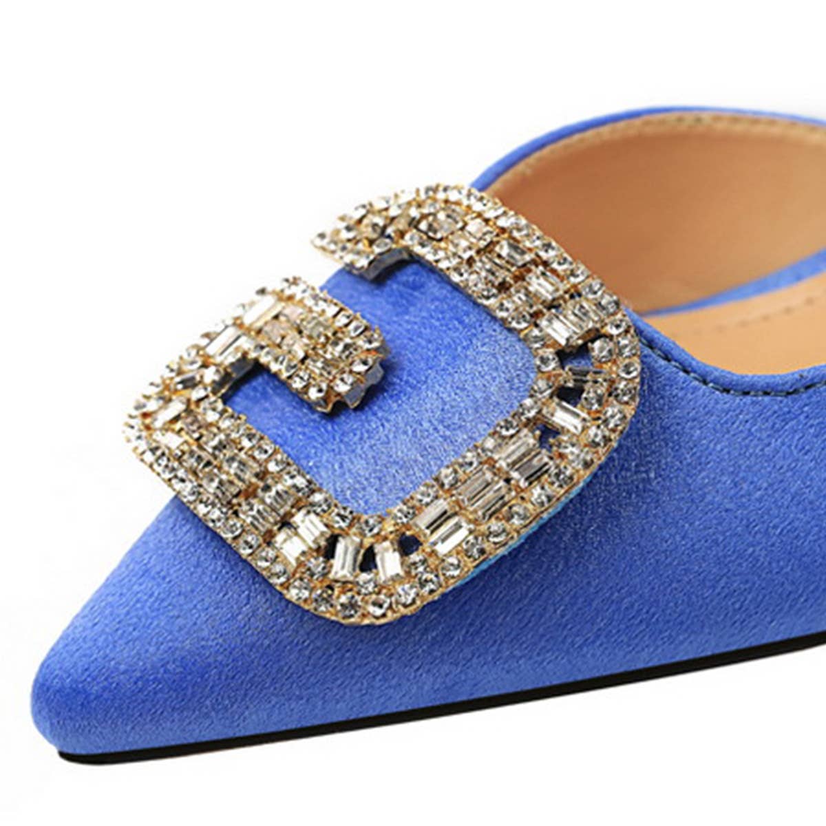 SHALLOW POINTED TOE RHINESTONE BUCKLE HIGH HEELS