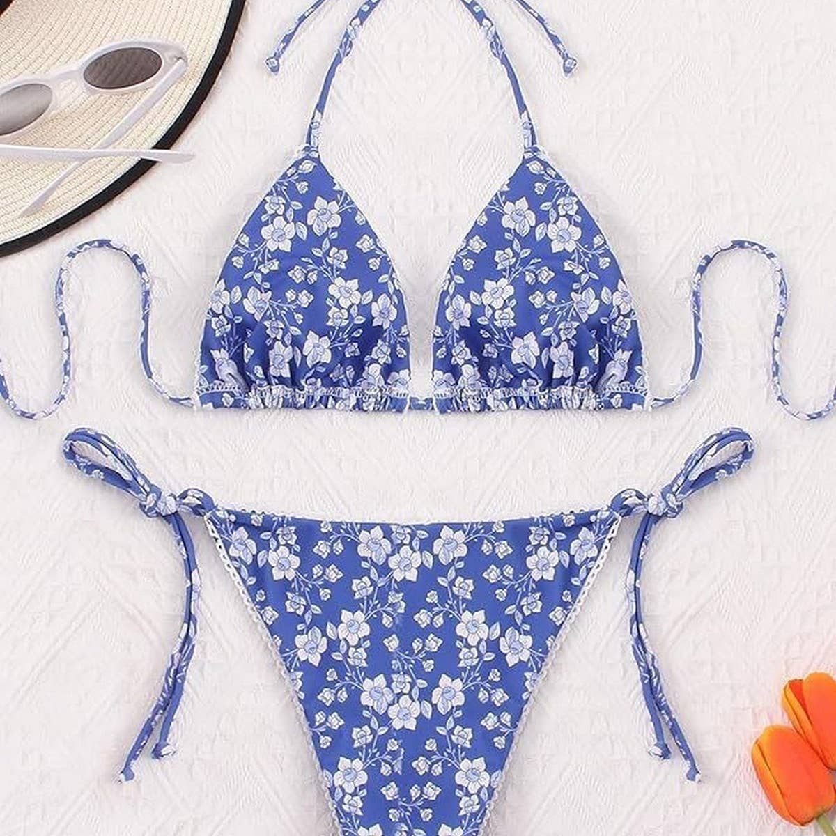 FLORAL DEEP V PUSH-UP BIKINI TWO-PIECE SWIMSUIT