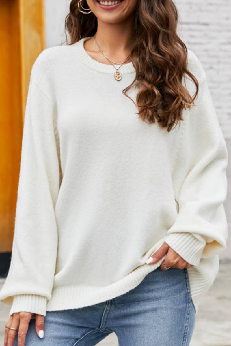 CWOSWL0682_Long Sleeve  Crew Neck Pullover Sweater