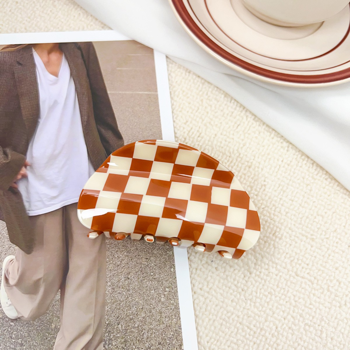 Checkerboard Hair Claw ??Candy Color Acetate Look_CWAHA0395