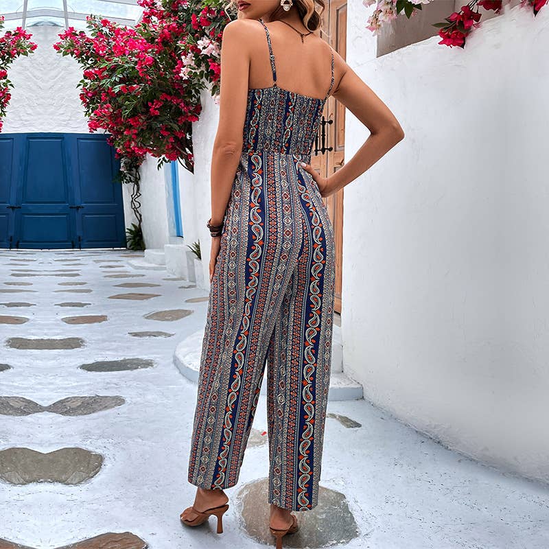 Ethnic style thigh-high jumpsuit