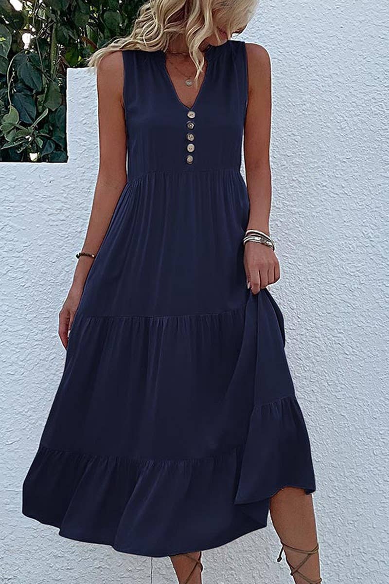 SLEEVELESS LOOSE CASUAL SOLID COLOR DRESS_CWDSD2822