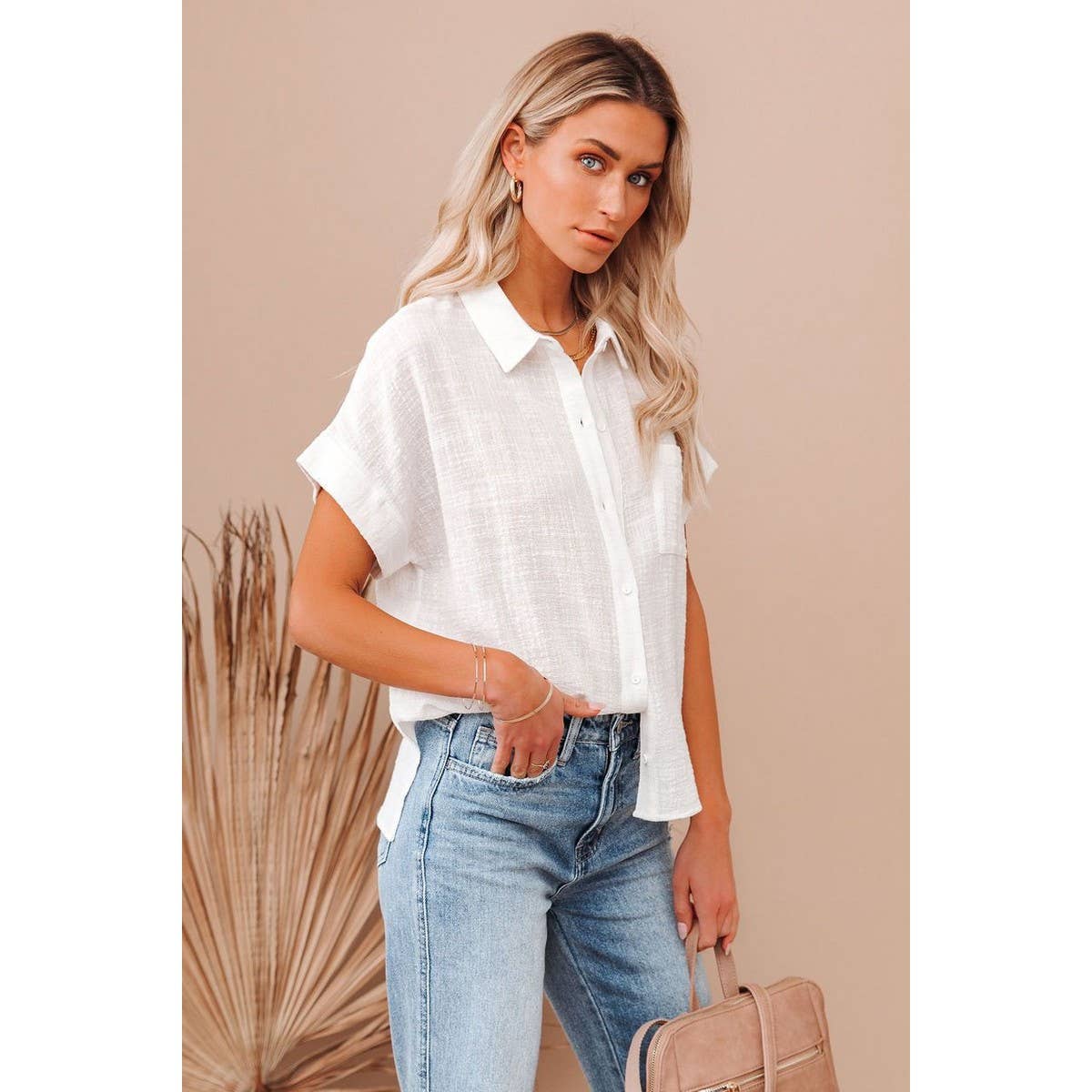 COTTON LINEN SIDE SLIT POCKET SHORT SLEEVED SHIRT_CWTDSS0015