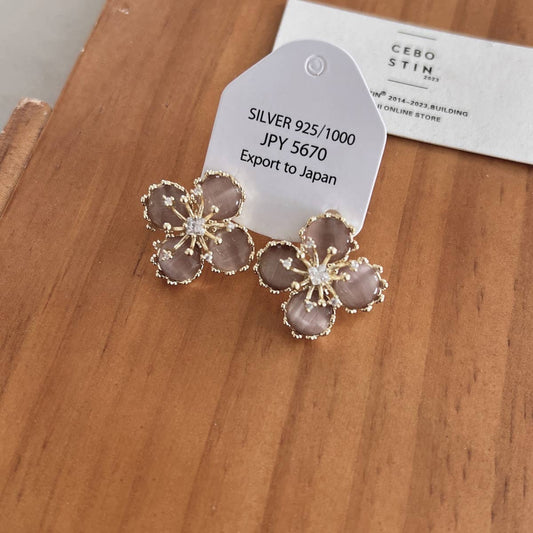 CAT'S EYE STONE FLOWER EARRINGS_CWAJE1284