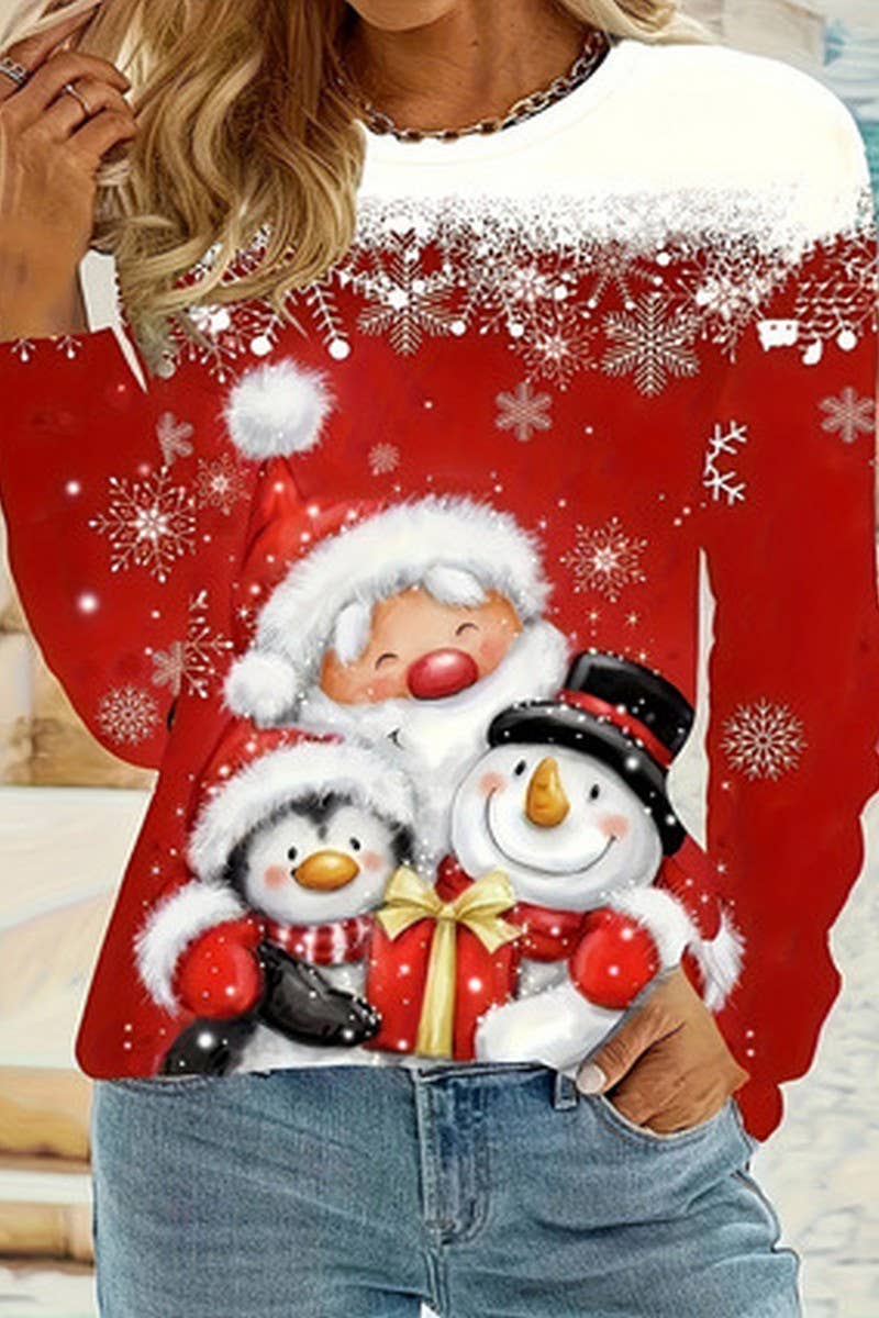 CWOSWL07611_SNOWMAN CHRISTMAS LONG SLEEVE KNIT TEE