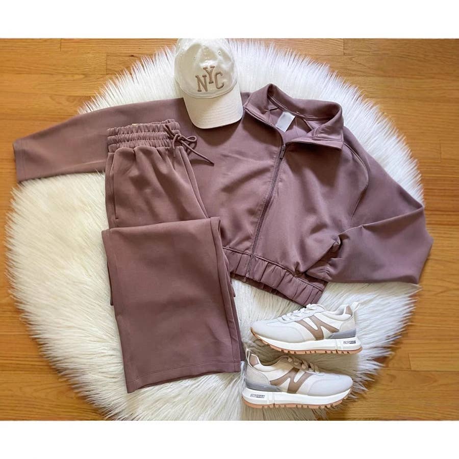 STYLISH CASUAL SOLID COLOR JACKET AND PANTS SUIT