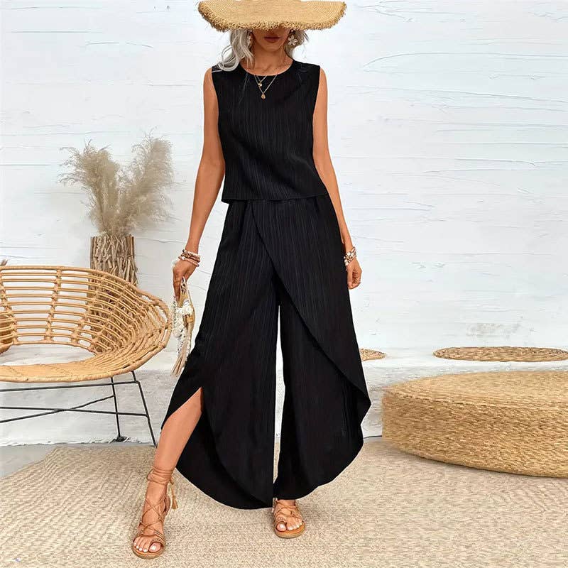 Wide-leg pants sleeveless T-shirt two-piece set