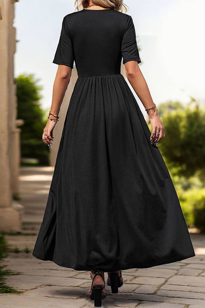 CWDMD2539_V-NECK SLIT LAPEL SHIRT DRESS