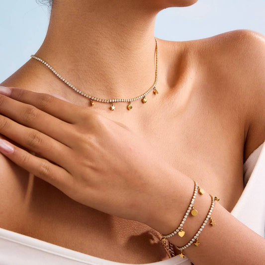 Luxury 18K Gold Star & Heart Zircon Necklace