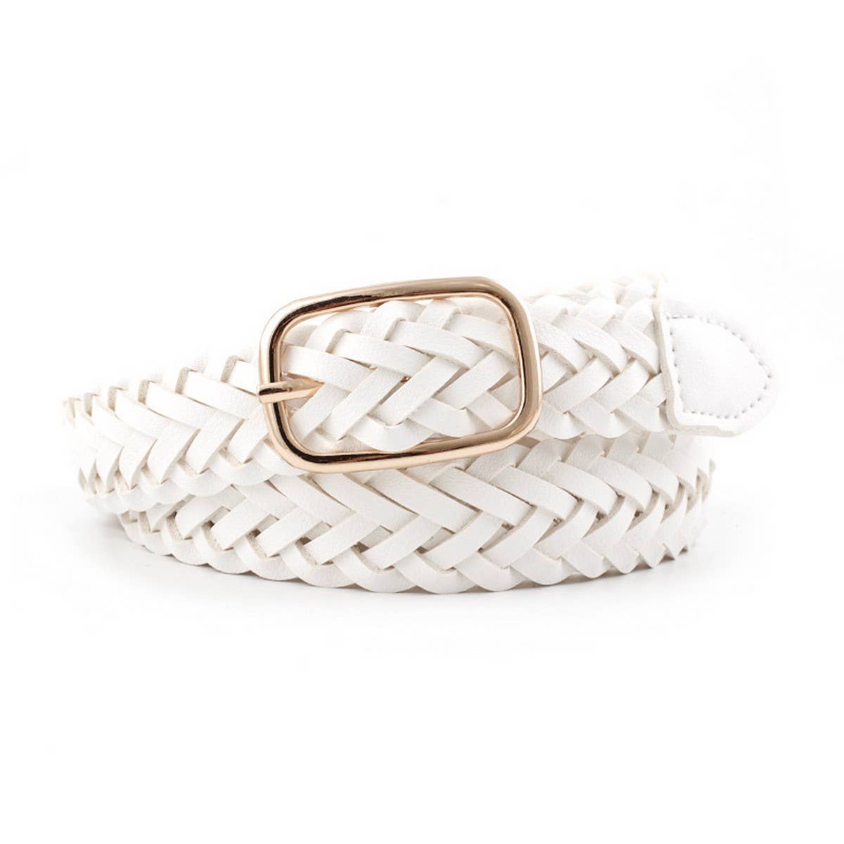 CWABE0385_SQUARE BUCKLE HANDWOVEN THIN BELT FOR WOMEN